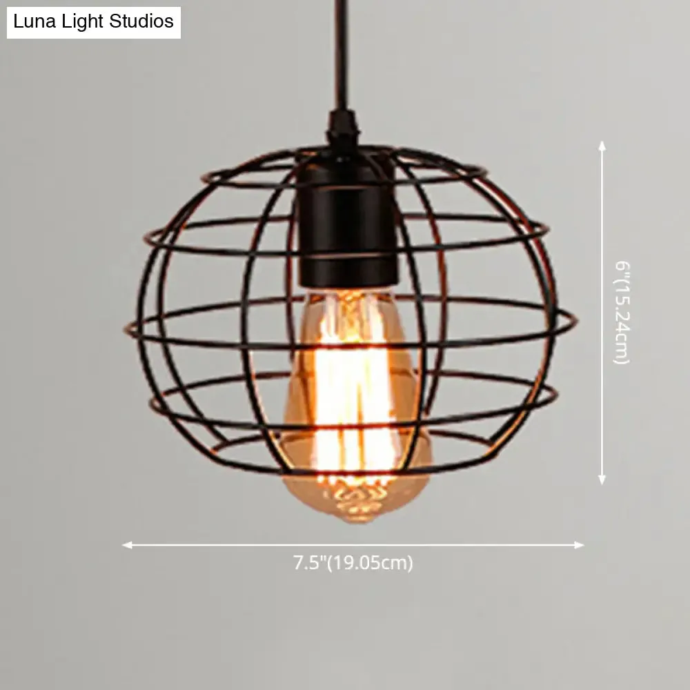 Retro Industrial Metal Cage Pendant Light Fixture - 1-Light Ceiling Hanging Fixture for Restaurants