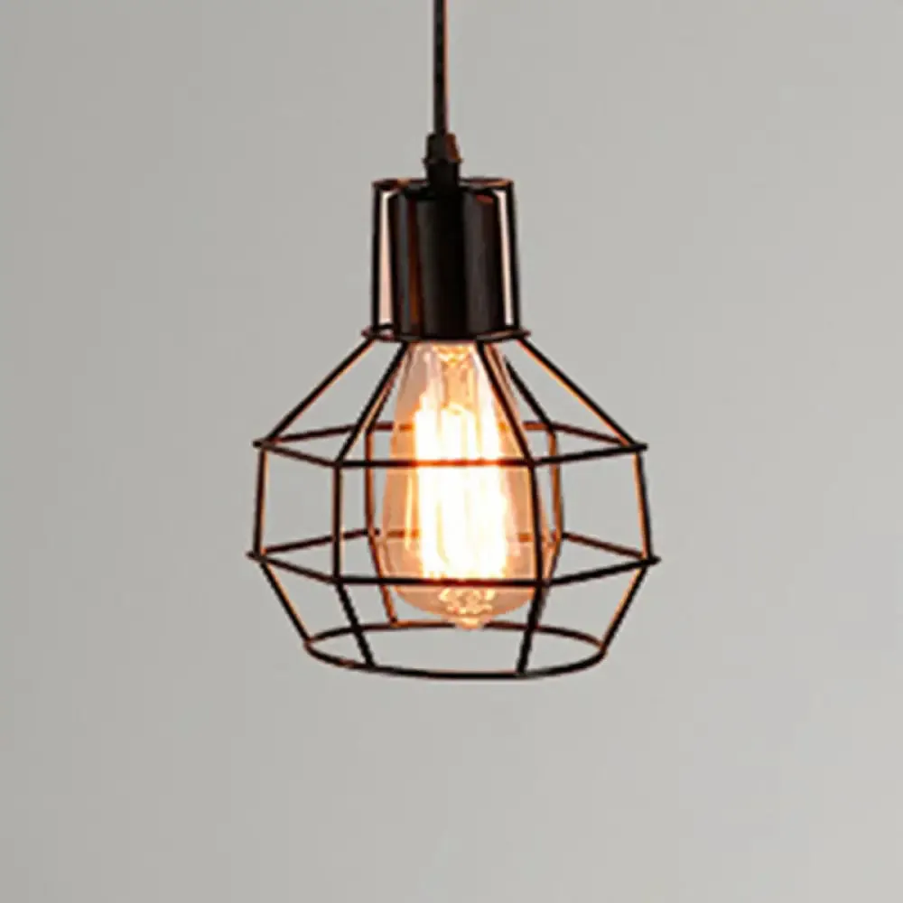 Retro Industrial Metal Cage Pendant Light Fixture - 1-Light Ceiling Hanging Fixture for Restaurants