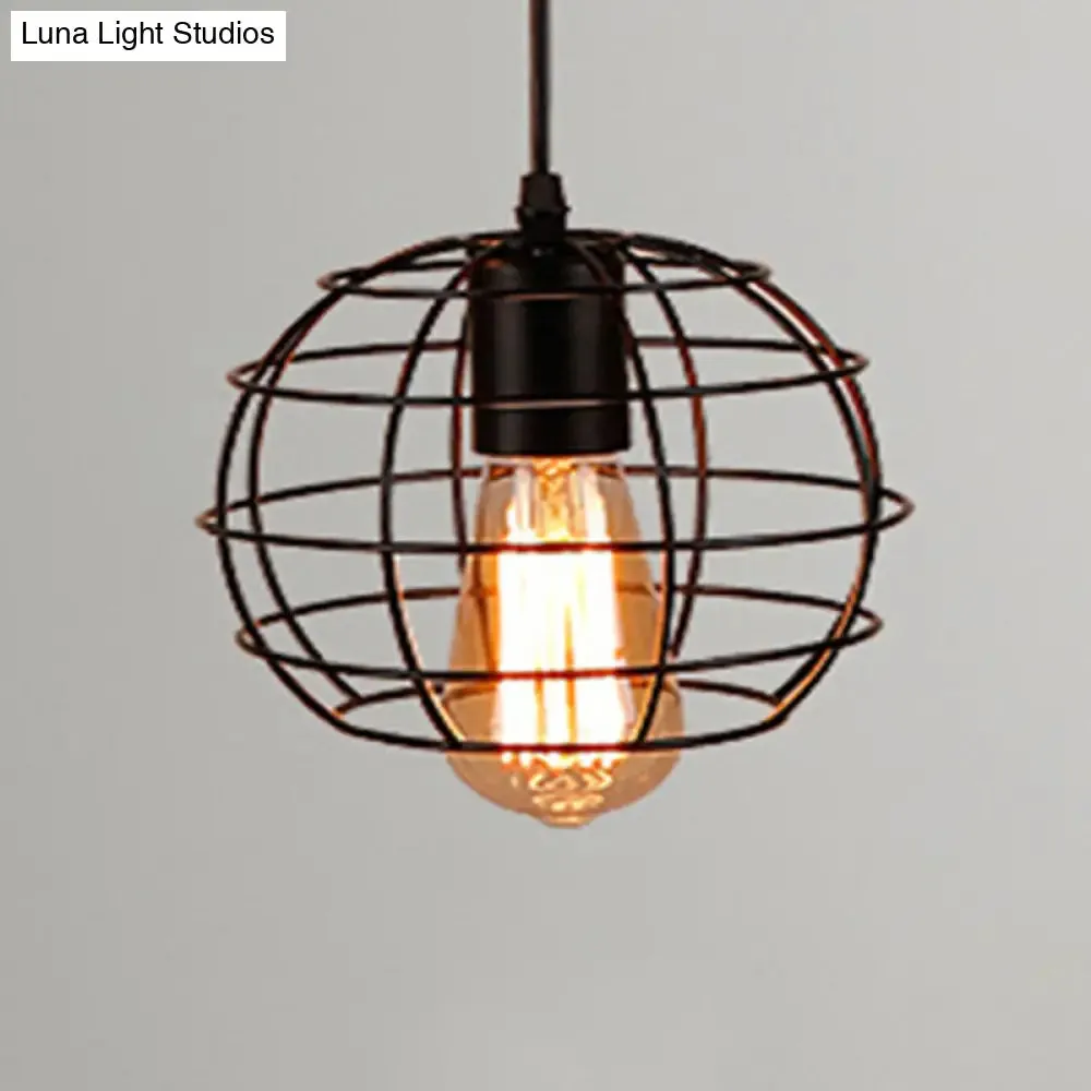 Retro Industrial Metal Cage Pendant Light Fixture - 1-Light Ceiling Hanging Fixture for Restaurants