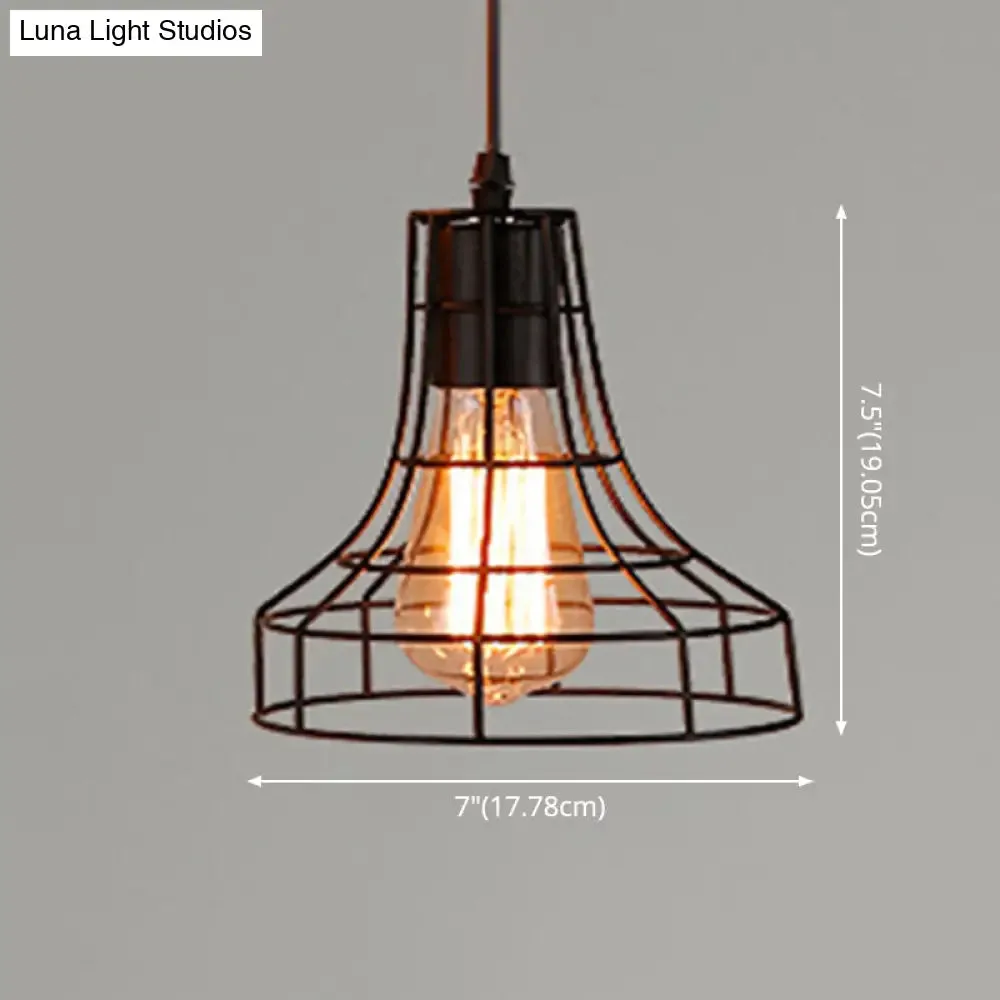 Retro Industrial Metal Cage Pendant Light Fixture - 1-Light Ceiling Hanging Fixture for Restaurants