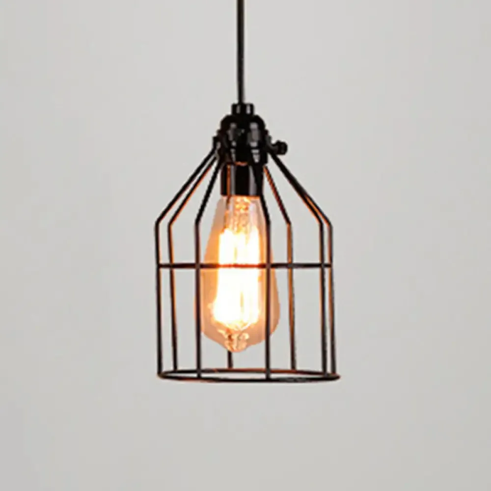 Retro Industrial Metal Cage Pendant Light Fixture - 1-Light Ceiling Hanging Fixture for Restaurants