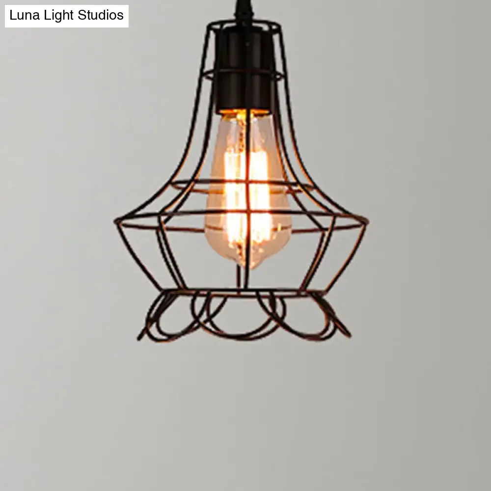 Retro Industrial Metal Cage Pendant Light Fixture - 1-Light Ceiling Hanging Fixture for Restaurants