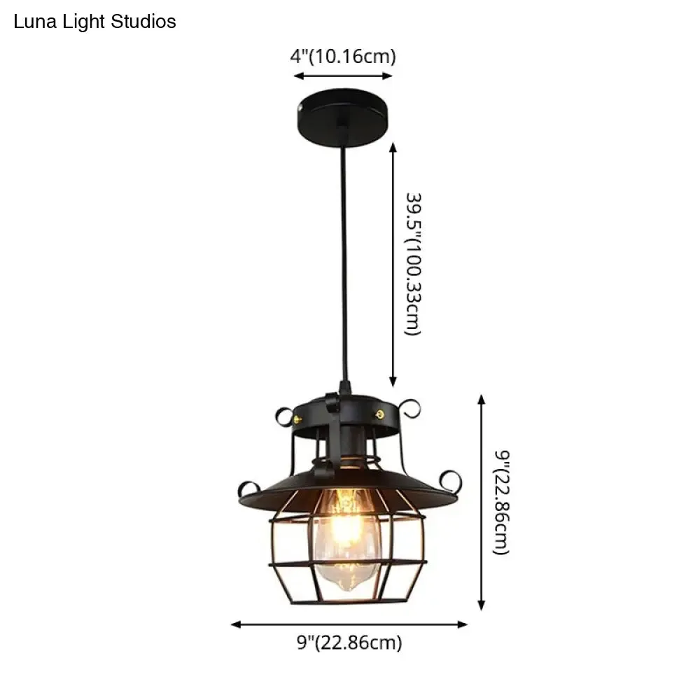 Retro Industrial Style Metal Pendant Light for Restaurants - 1-Light Lantern Ceiling Pendant