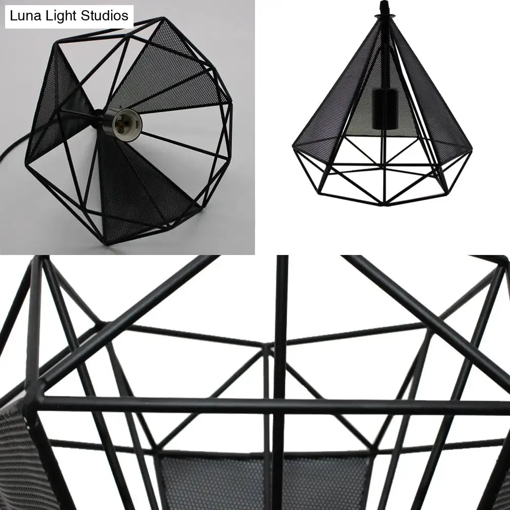 Retro-Style Black Diamond Hanging Light with 3 Metallic Heads - Dining Room Pendant Lighting