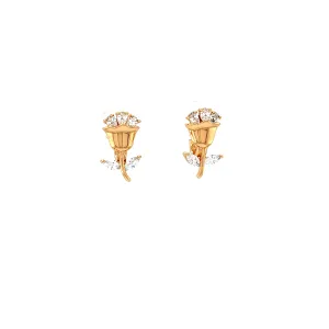 Rose flower Zirconia Stones and Petals Huggie Earrings Rose Gold filled