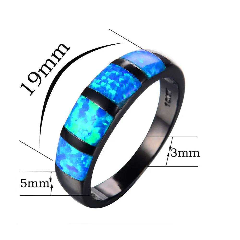 Round Blue Fire Opal Ring Black Gold Filled Vintage Wedding Rings For Women Bague Femme Fashion Jewelry Gift