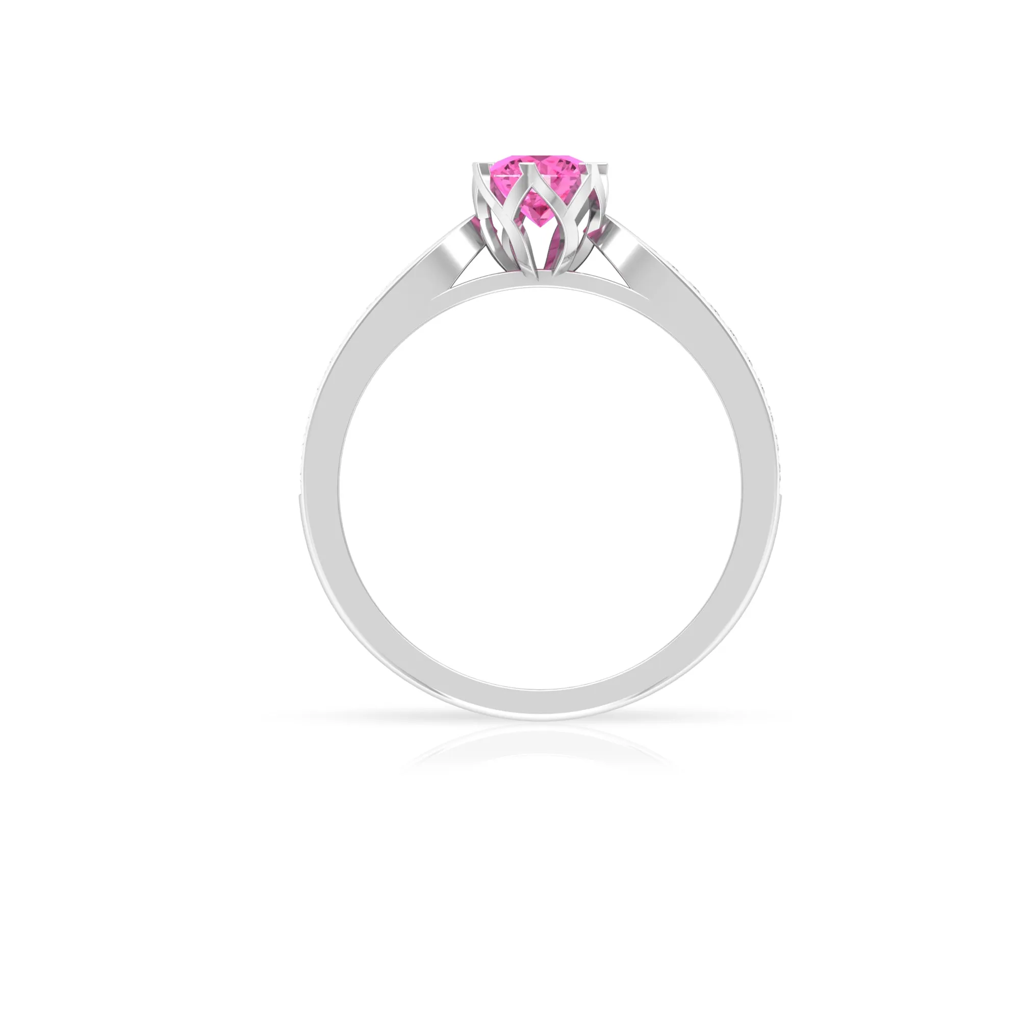 Round Cut Pink Sapphire Solitaire Engagement Ring with Diamond