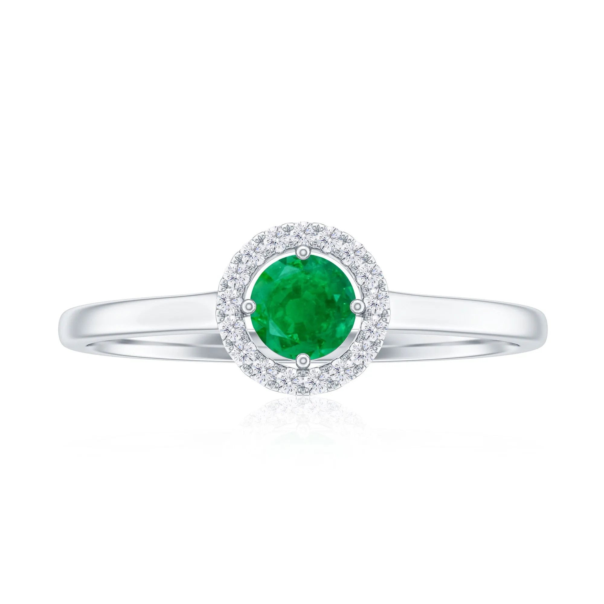 Round Emerald Promise Ring with Diamond Halo