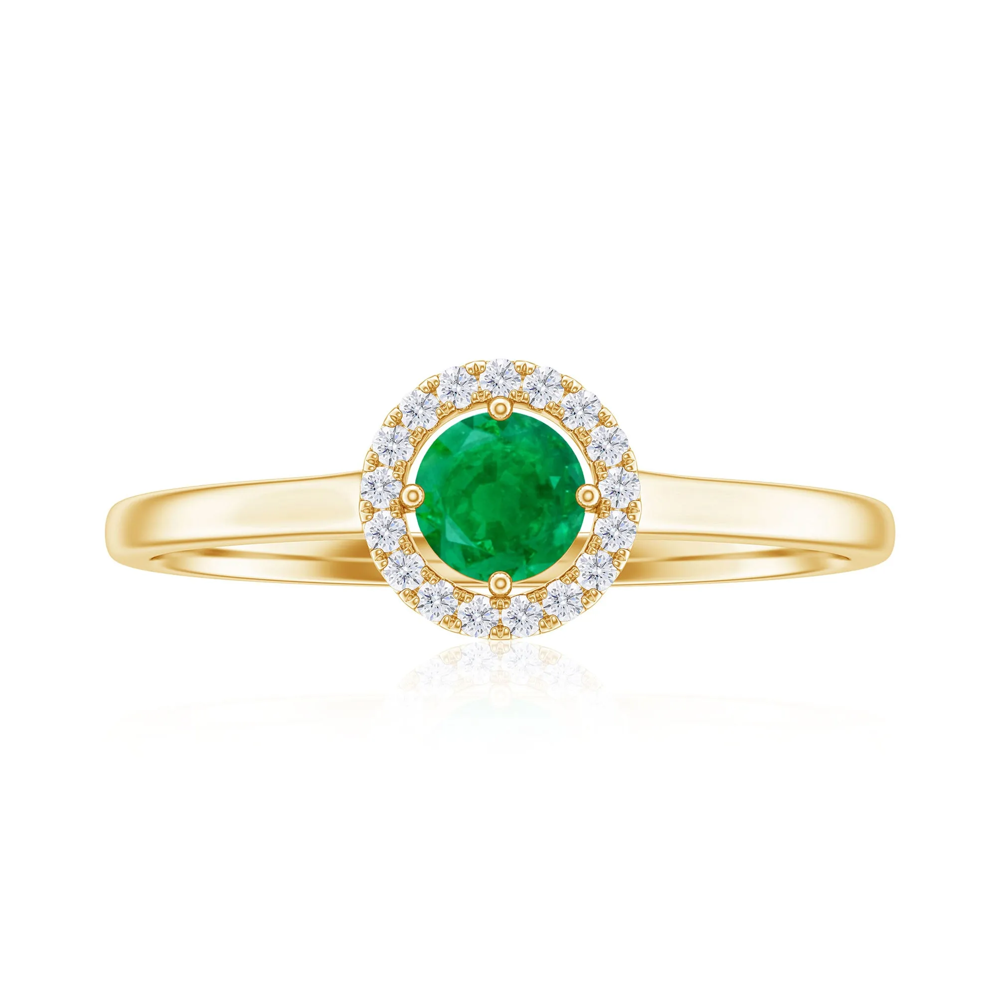 Round Emerald Promise Ring with Diamond Halo