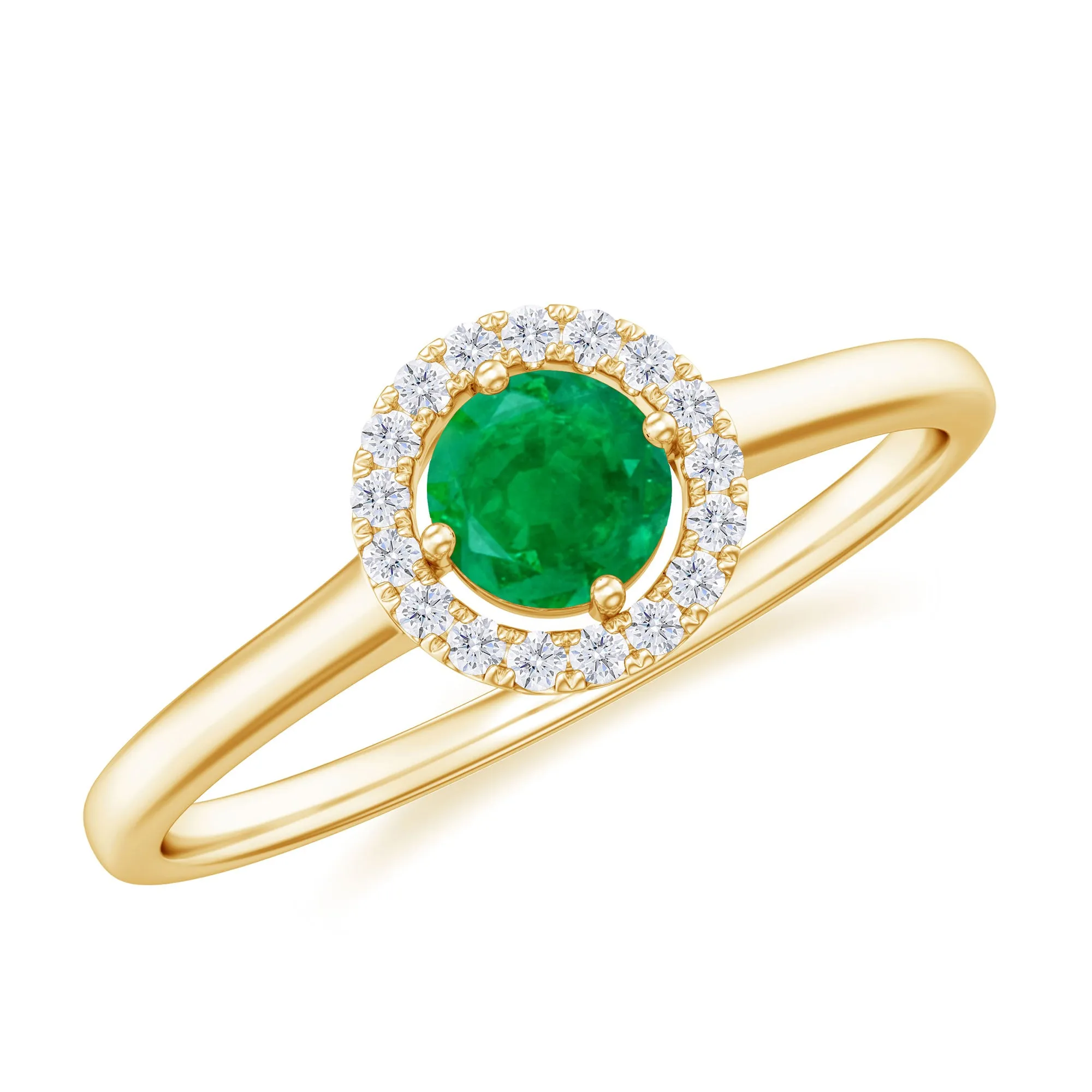 Round Emerald Promise Ring with Diamond Halo