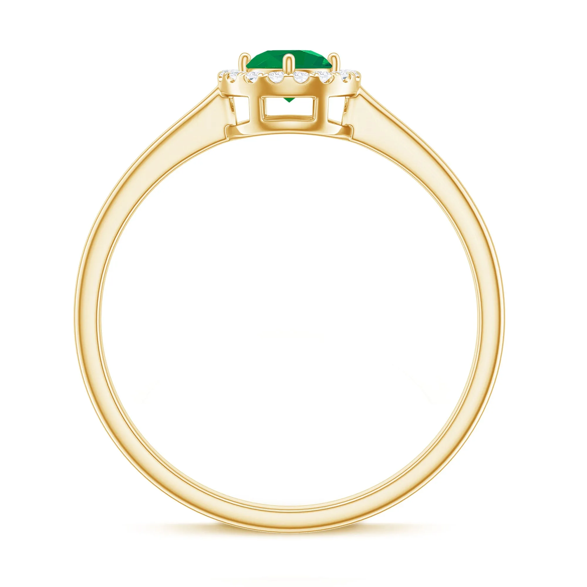 Round Emerald Promise Ring with Diamond Halo