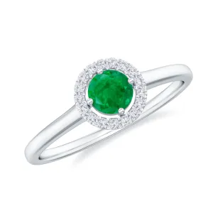 Round Emerald Promise Ring with Diamond Halo