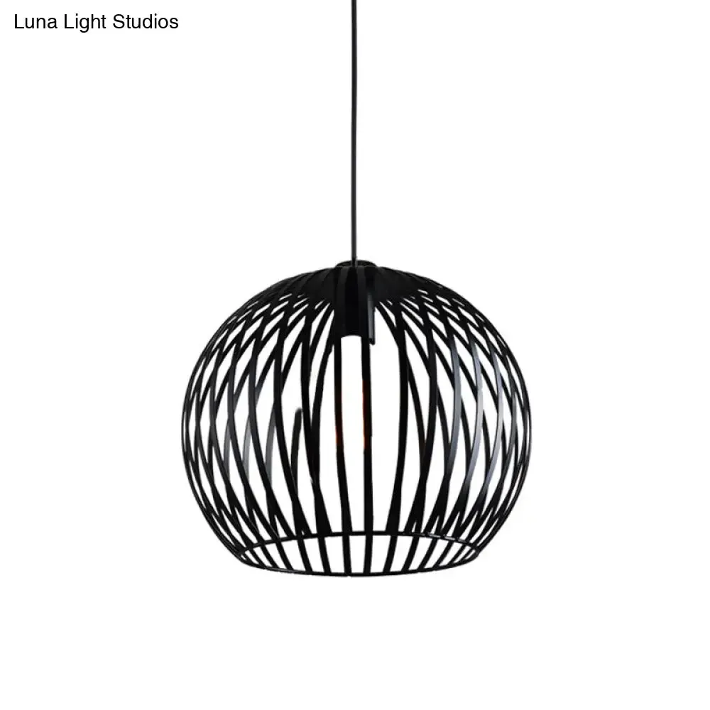 Rustic 1-Light Iron Ceiling Pendant Lamp in Black - Cone/Oval/Globe Suspended Lighting for Dining Room