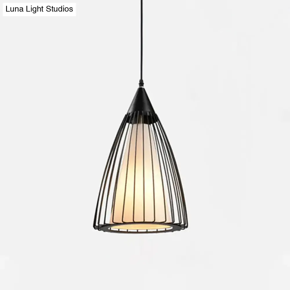 Rustic 1-Light Iron Ceiling Pendant Lamp in Black - Cone/Oval/Globe Suspended Lighting for Dining Room