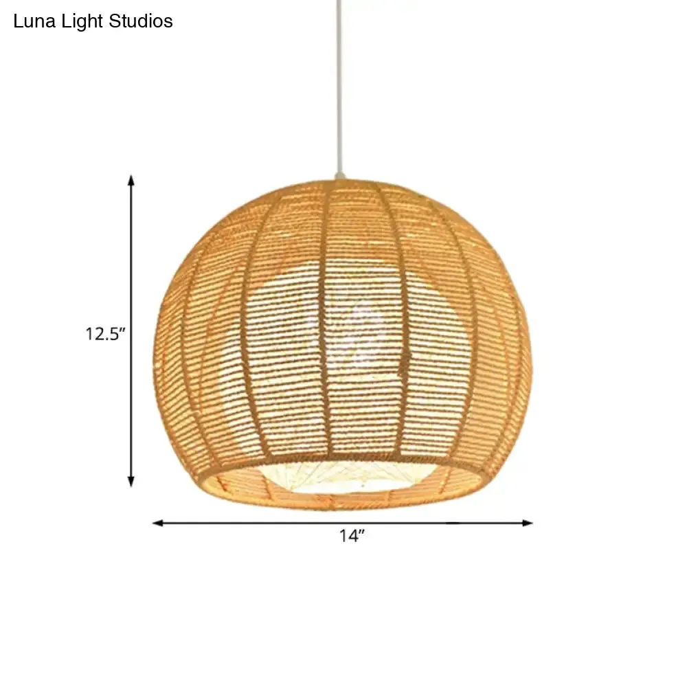 Rustic Beige Orb Pendant Light with Rope Shade for Dining Table