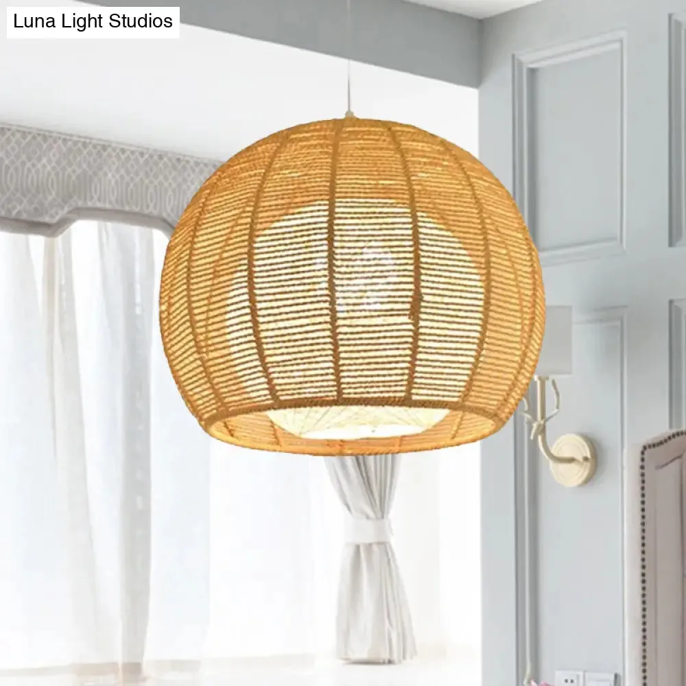 Rustic Beige Orb Pendant Light with Rope Shade for Dining Table