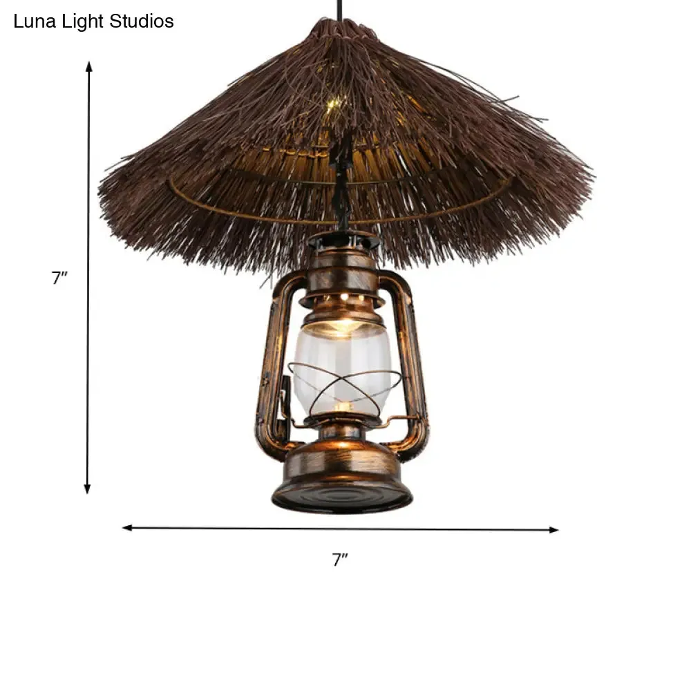 Rustic Hand-Woven Rattan Pendant Light with Lantern Shade for Dining Room