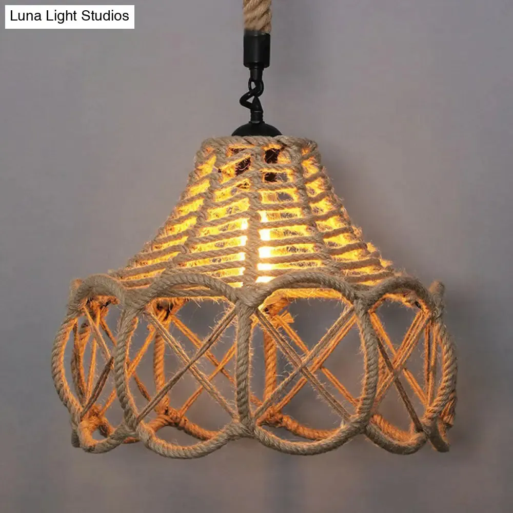 Rustic Hemp Rope Hanging Lamp, Vintage Single-Bulb Pendant for Restaurants - Brown