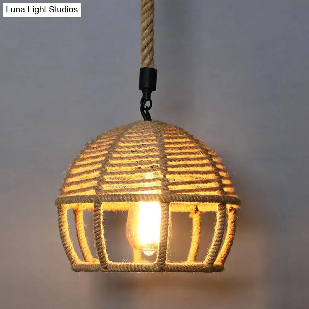 Rustic Hemp Rope Hanging Lamp, Vintage Single-Bulb Pendant for Restaurants - Brown