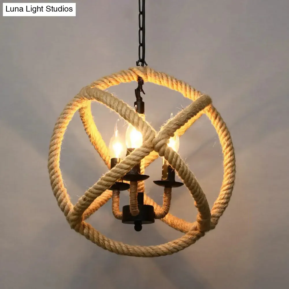 Rustic Hemp Rope Hanging Lamp, Vintage Single-Bulb Pendant for Restaurants - Brown