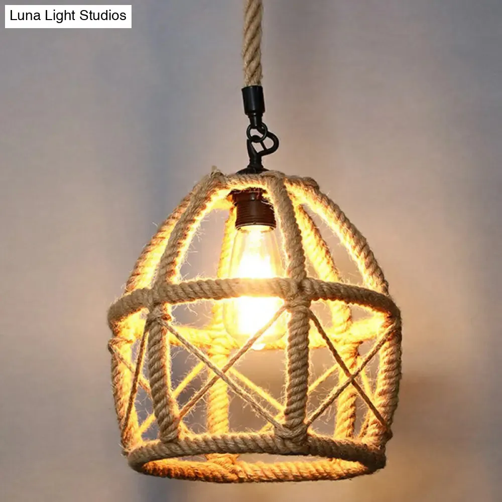 Rustic Hemp Rope Hanging Lamp, Vintage Single-Bulb Pendant for Restaurants - Brown