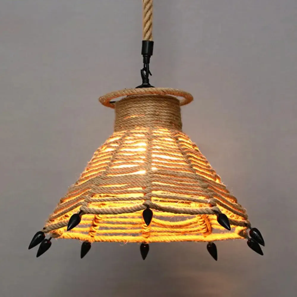 Rustic Hemp Rope Hanging Lamp, Vintage Single-Bulb Pendant for Restaurants - Brown