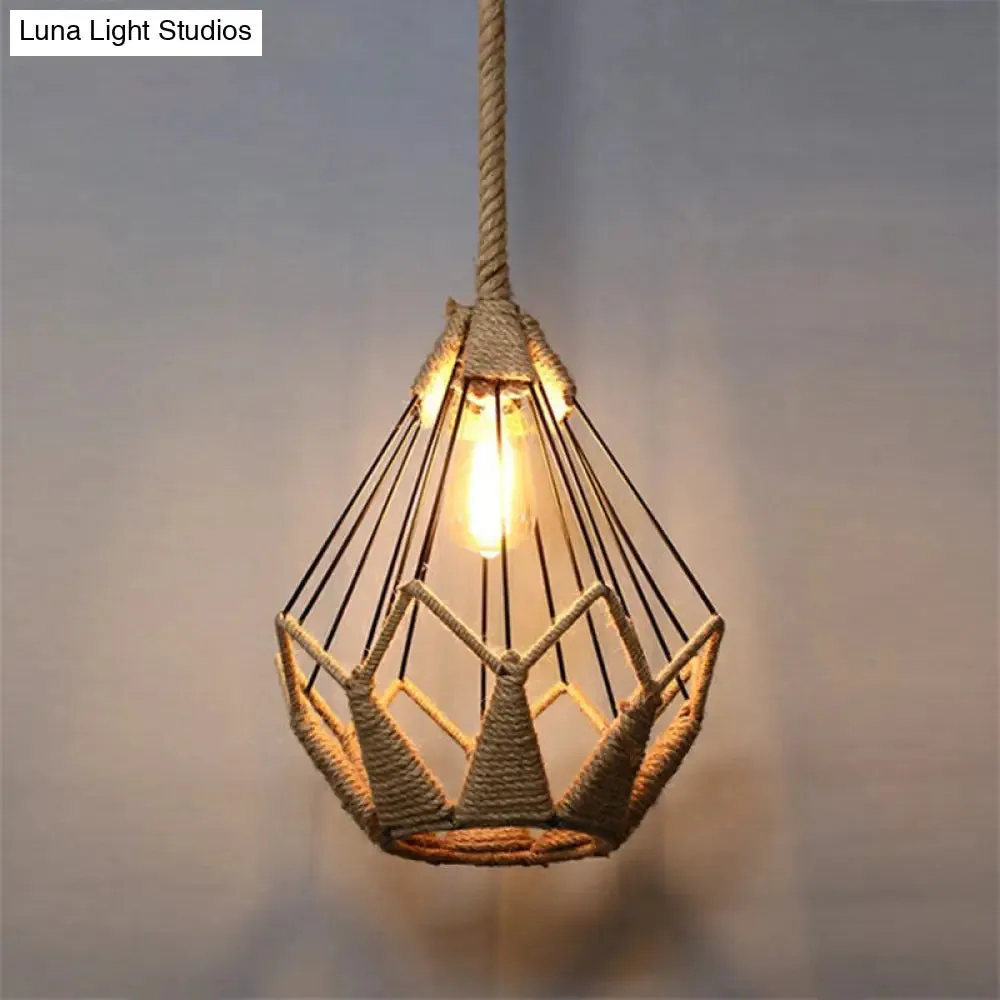 Rustic Hemp Rope Hanging Lamp, Vintage Single-Bulb Pendant for Restaurants - Brown