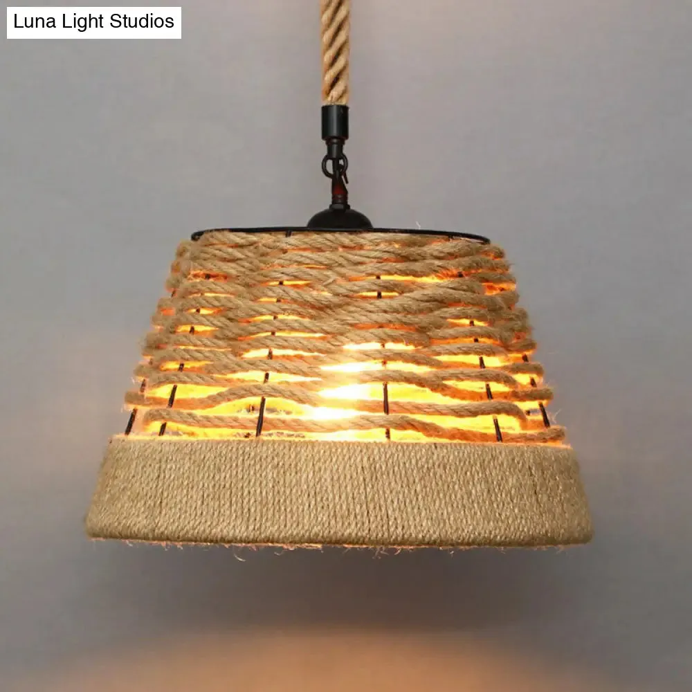 Rustic Hemp Rope Hanging Lamp, Vintage Single-Bulb Pendant for Restaurants - Brown