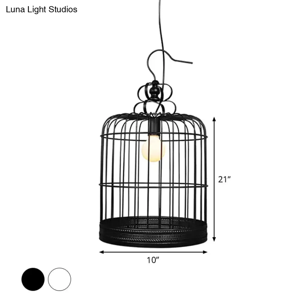 Rustic Metal Birdcage Pendant Light - Black/White, 8"/10"/16" Wide, Single Drop Lamp for Dining Room Ceiling