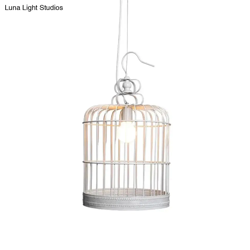 Rustic Metal Birdcage Pendant Light - Black/White, 8"/10"/16" Wide, Single Drop Lamp for Dining Room Ceiling