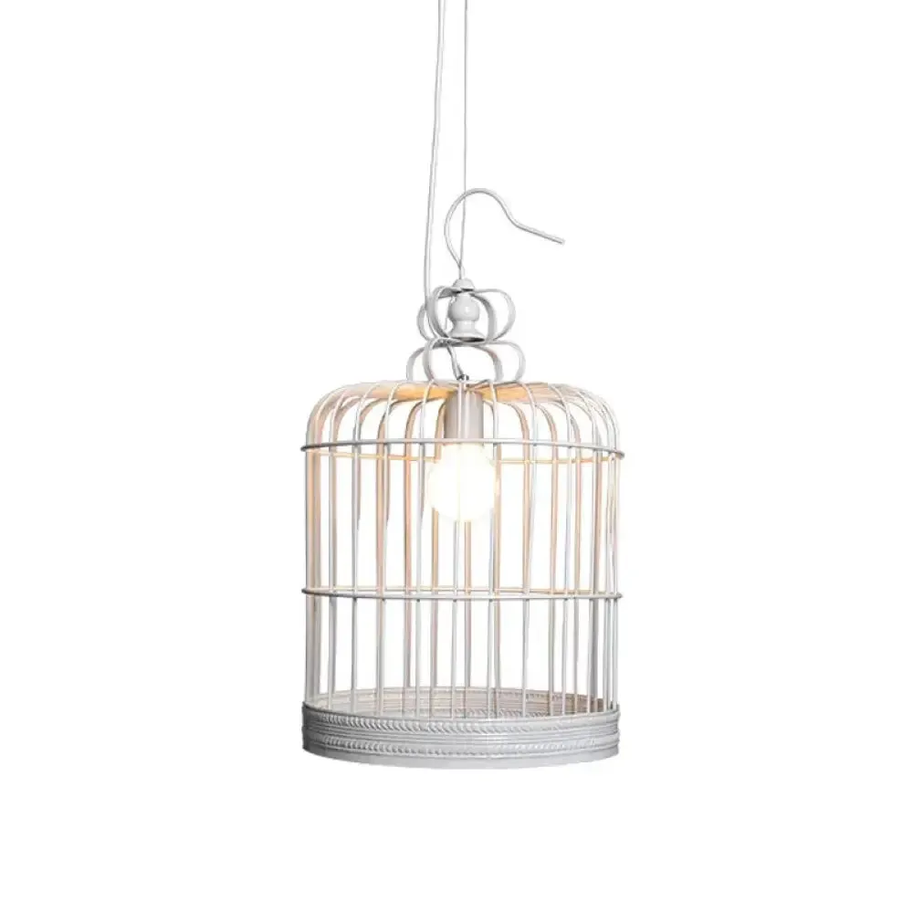 Rustic Metal Birdcage Pendant Light - Black/White, 8"/10"/16" Wide, Single Drop Lamp for Dining Room Ceiling