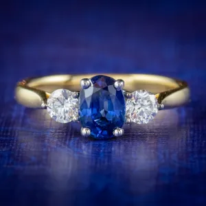 Sapphire Diamond Trilogy Ring 18ct Gold 0.80ct Sapphire 0.40ct Of Diamond