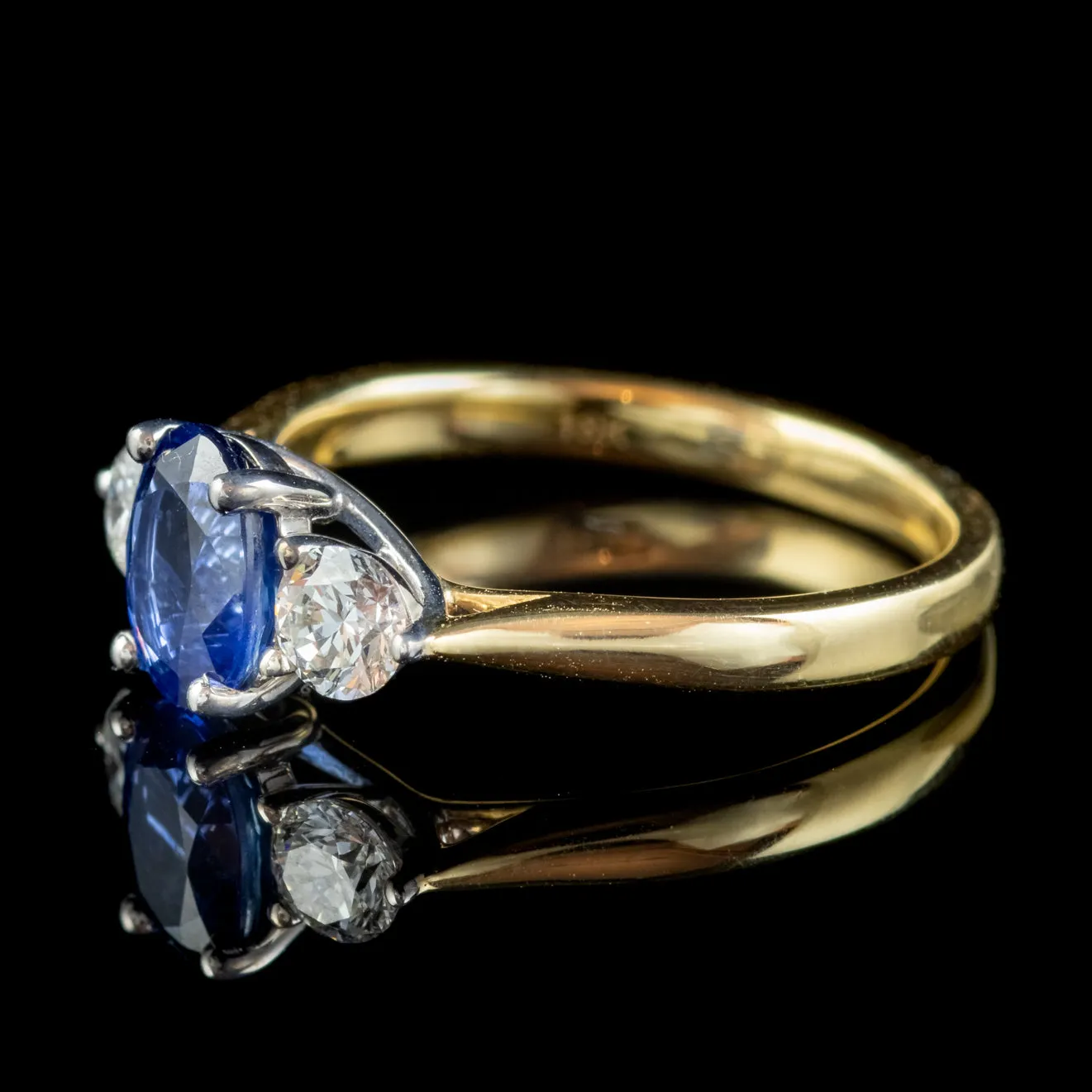 Sapphire Diamond Trilogy Ring 18ct Gold 0.80ct Sapphire 0.40ct Of Diamond