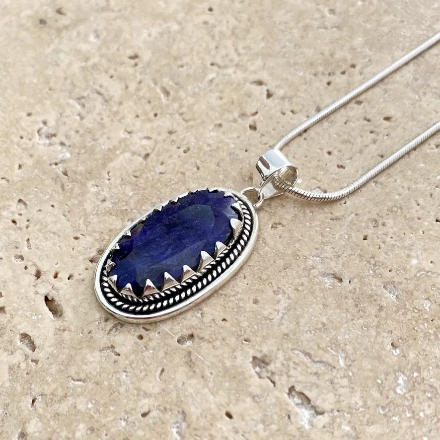 Sapphire Quartz Oval Pendant - Anjali