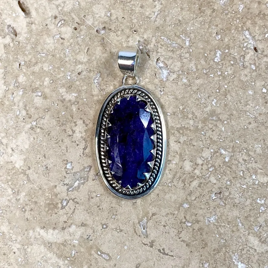 Sapphire Quartz Oval Pendant - Anjali