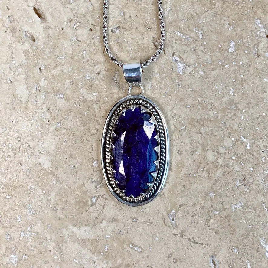 Sapphire Quartz Oval Pendant - Anjali