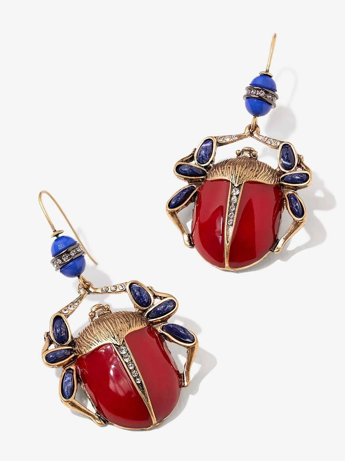 Scarab Earrings with Red and Blue Stones