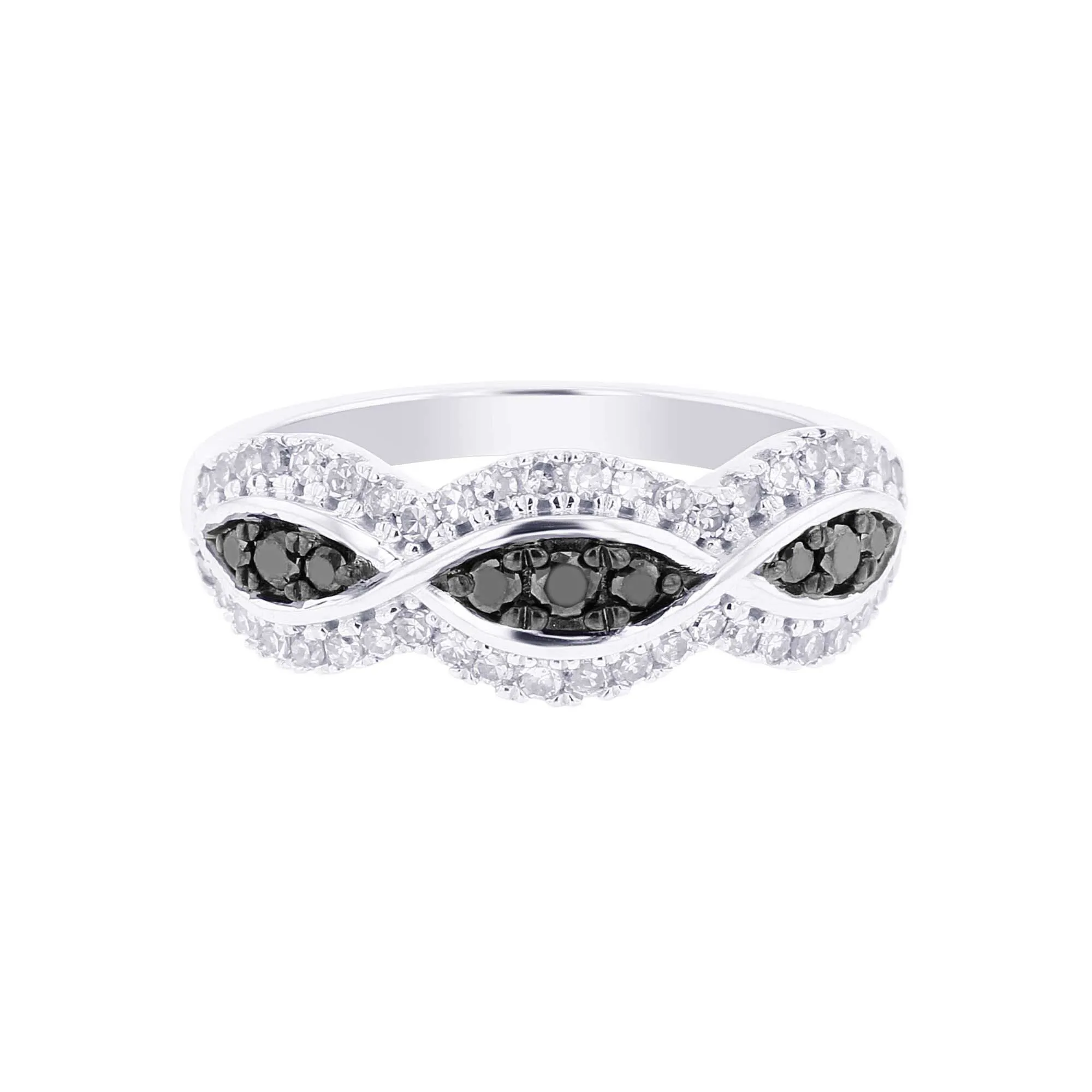 Silver Black & White Eyelet Diamond Ring