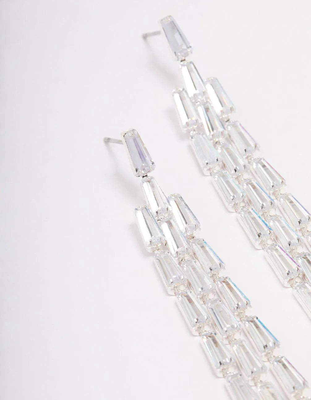 Silver Cubic Zirconia Triangular Baguette Drop Earrings