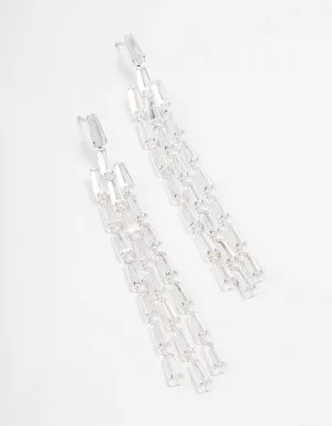 Silver Cubic Zirconia Triangular Baguette Drop Earrings