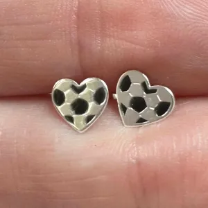 Silver Heart Football Ear Stud Earrings - Sporty and Stylish Jewelry