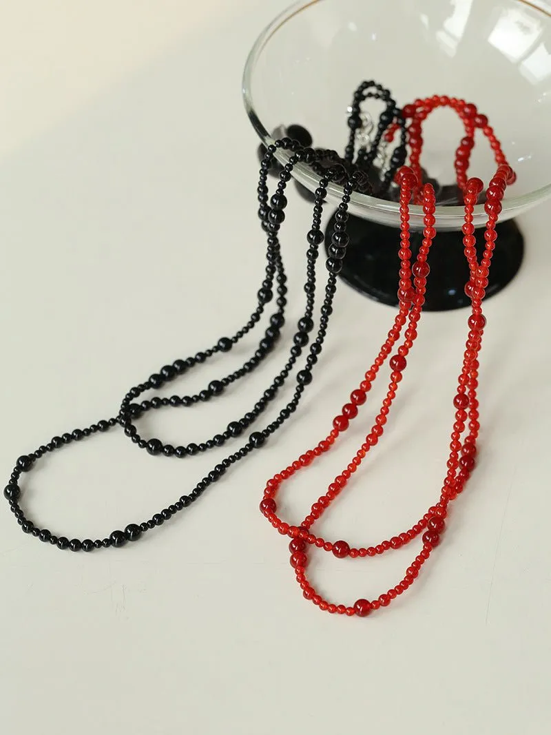 Size Gradual Change Red Agate Black Agate Long Necklace