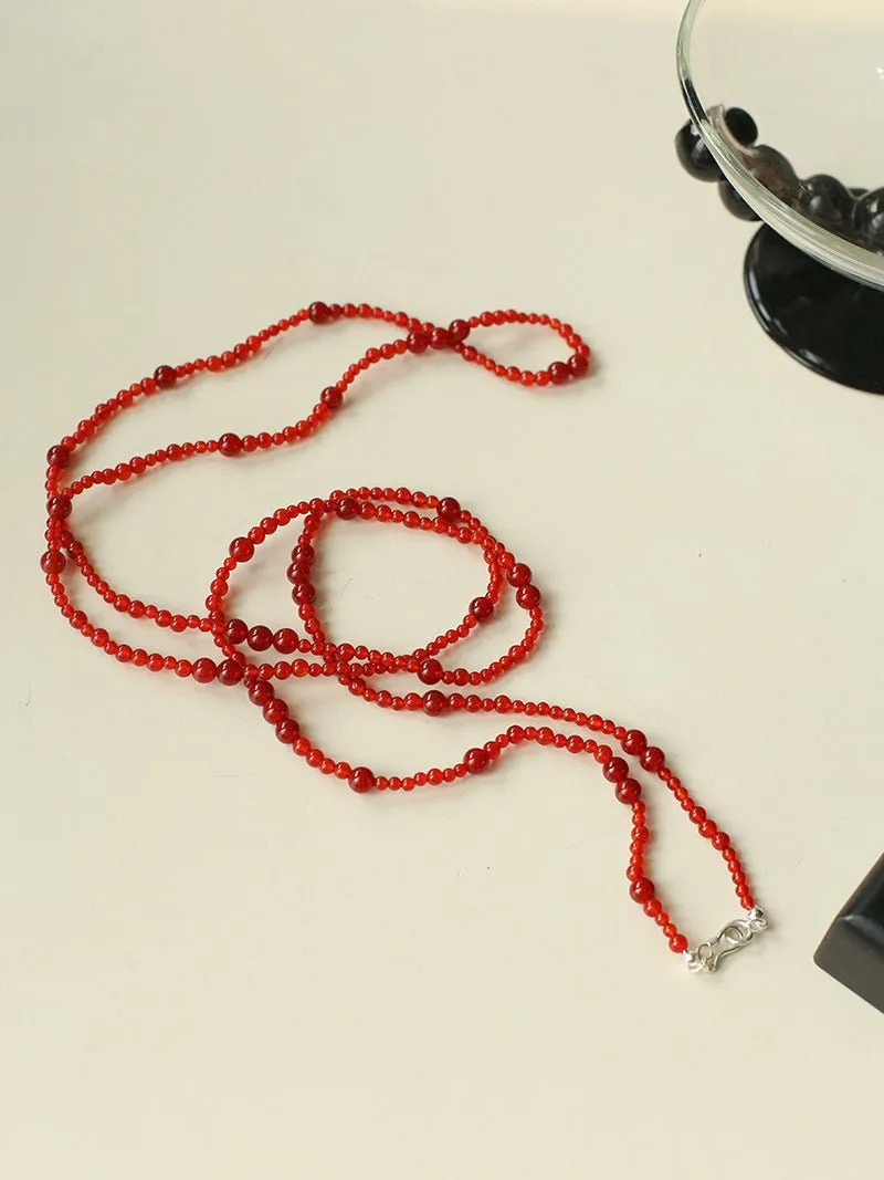 Size Gradual Change Red Agate Black Agate Long Necklace