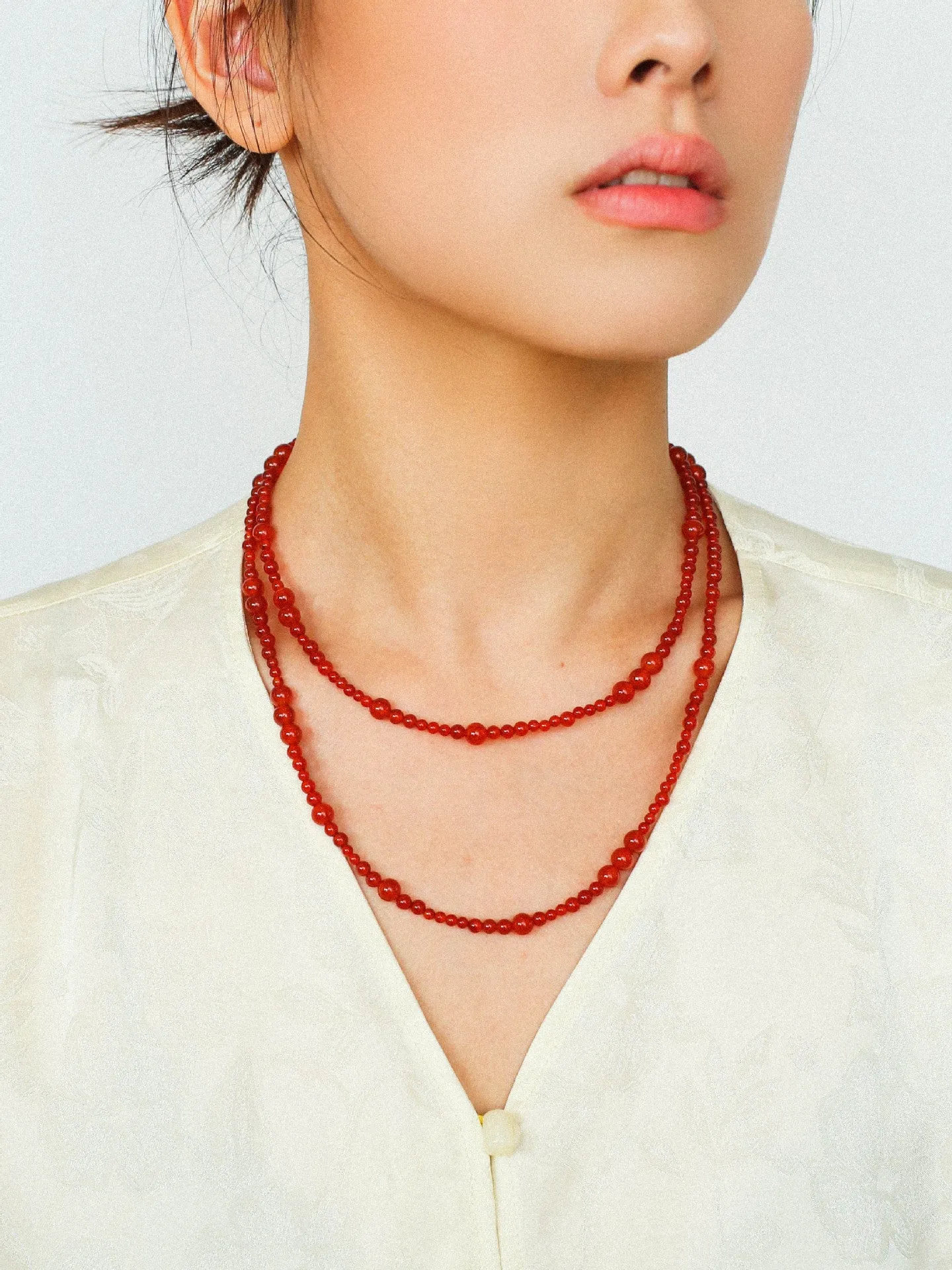 Size Gradual Change Red Agate Black Agate Long Necklace