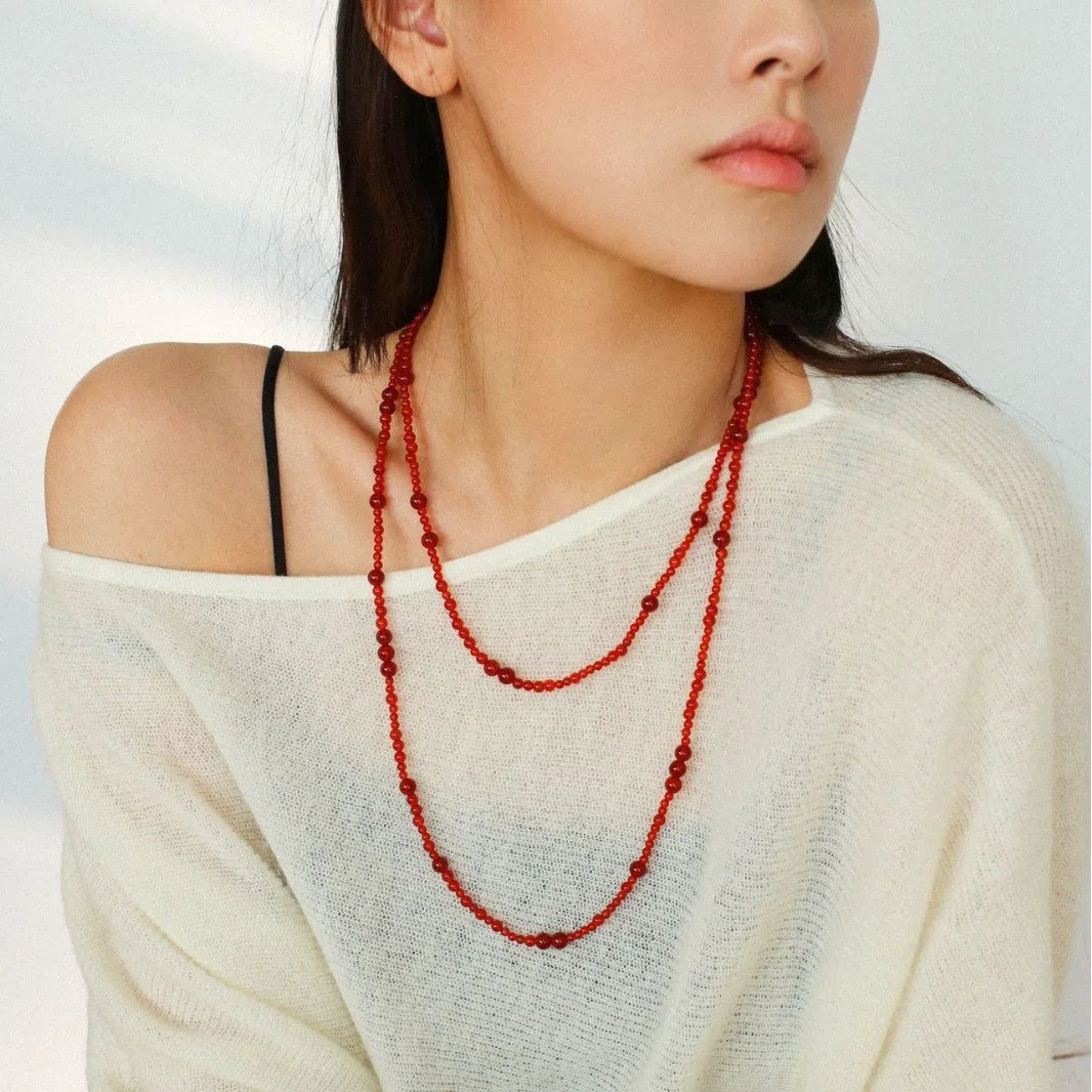 Size Gradual Change Red Agate Black Agate Long Necklace