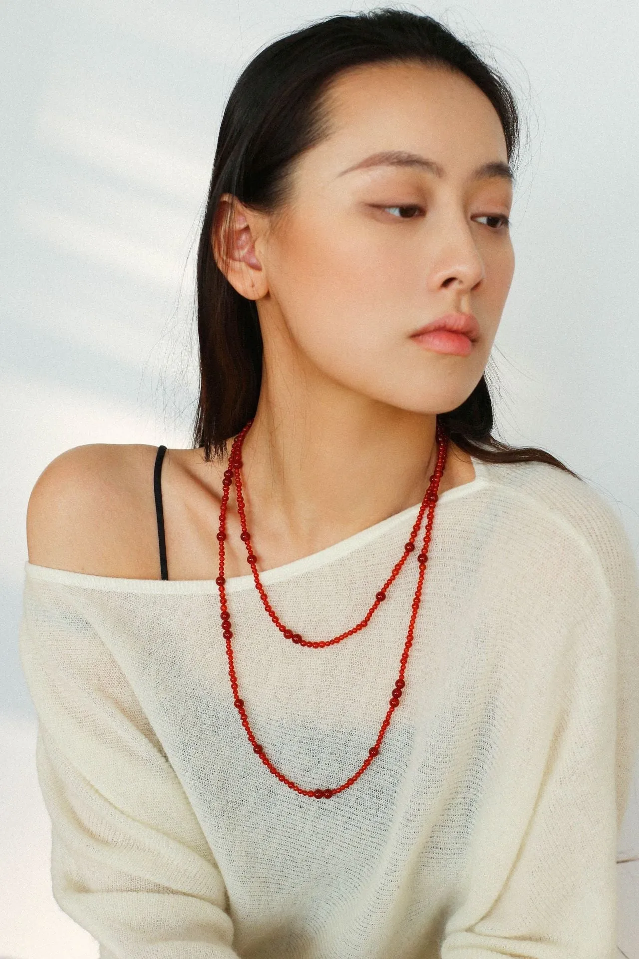 Size Gradual Change Red Agate Black Agate Long Necklace