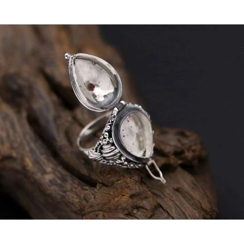 Solid Silver 925 Amulet Box Rings Men With Red Stone Vintage Handmade Real 925 Sterling Silver Jewelry Men Cool Bijoux Gifts