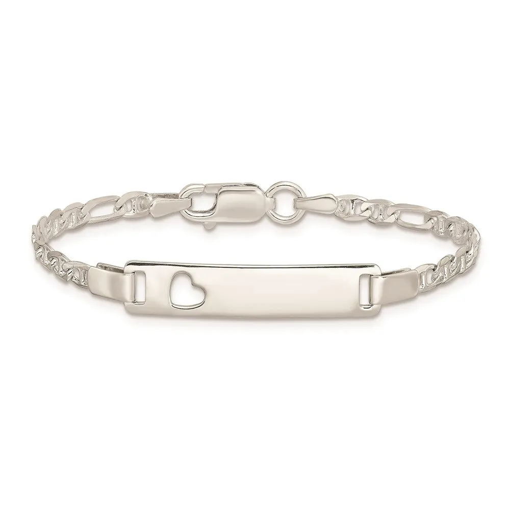 Sterling Silver 6-inch 6MM Childrens Lobster Clasp ID Heart Bracelet