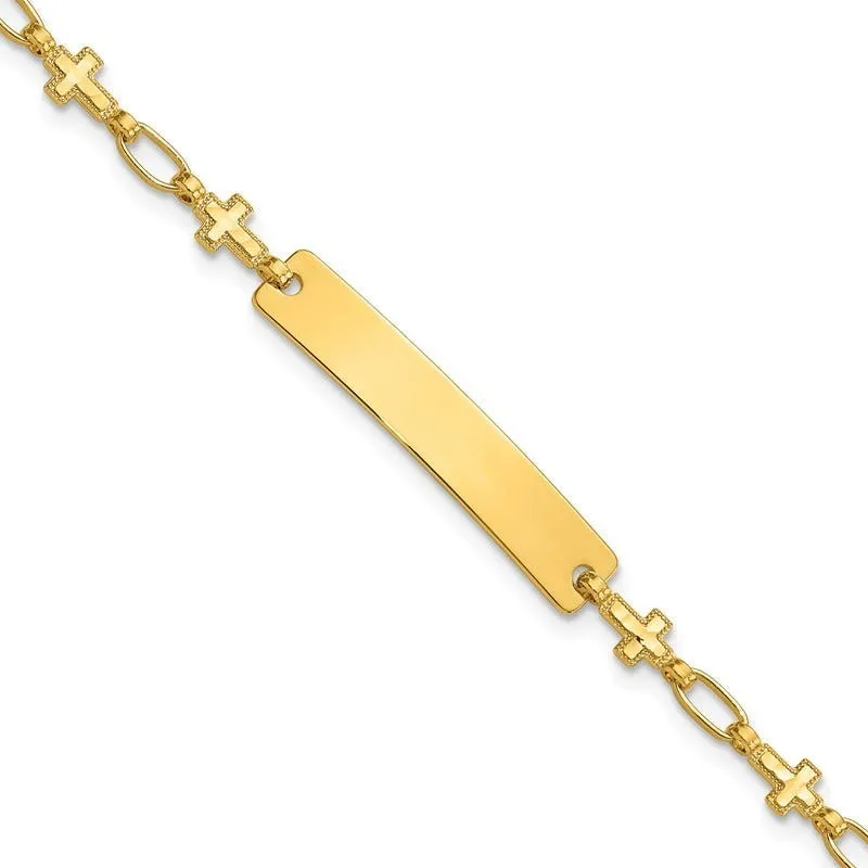 Sterling Silver Gold-tone 6.25 inch Cross Children's ID Bracelet