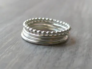 Sterling Silver Stacking Ring Set | Beaded Set of 4